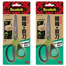 3M Scotch 二合一開箱剪刀, 7吋, 特殊塗層，防止膠帶黏附，使用更順暢，省力設計, SS-U-N7, 2支