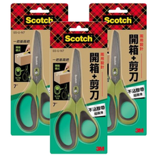 3M Scotch 二合一開箱剪刀, 7吋, 特殊塗層，防止膠帶黏附，使用更順暢，省力設計, 綠色, 3支