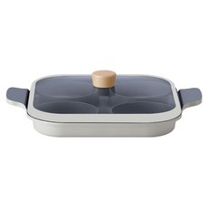 NEOFLAM Steam Plus 原味雙耳烹飪神器+玻璃蓋 IH適用 FIKA 米灰 烹飪孔300ml*4, 27cm, 1組