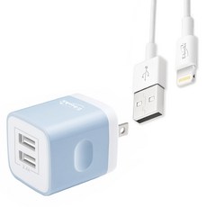 E-books B52 智慧分流2.4A雙USB快速充電器 1M Lightning 充電線, 藍色, 1組