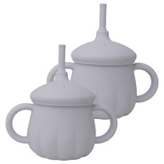 티지엠 국산 유아용 플래티넘 실리콘 호박 단지 빨대컵, 2개, 애쉬블루, 200ml