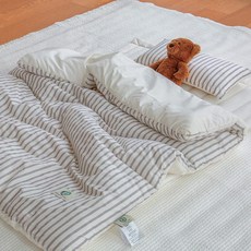 그래이불 국내 제조 순수 오가닉 코튼 스트라이프 유아용 어린이집 낮잠이불 기본 세트, 그레이