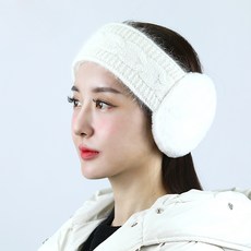 lupeo 冬季防寒安哥拉毛麻花針織保暖耳罩 高爾夫防寒用品, 白色, 1個