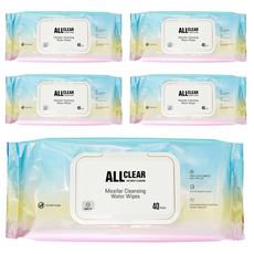 더페이스샵 올클리어 미셀라 클렌징 워터 티슈, 40매입, 5개