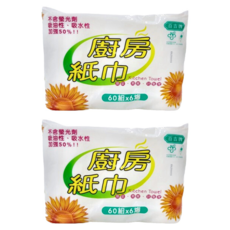 百吉牌 廚房紙巾, 捲筒式, 60組x6捲, 不含螢光劑, 吸油性吸水性加強50%, 6捲, 2袋