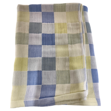 星紅織品 格子多層紗布速乾純棉浴巾, 藍色, 1條