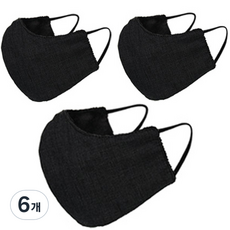 입체 기모 항균 일반형 마스크 L, 6개, 민자 검정색