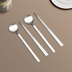 Willive 韓國製304不鏽鋼Hiel餐具組, 湯匙(2P) + 筷子(2P), 霧面銀, 1套