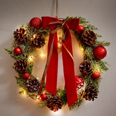 ASPASIA Odeli 經典聖誕花圈 + LED燈泡組, 紅色 + 綠色