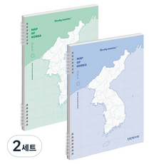 뮤니드 스프링 한반도 지도 코넬 그리드 노트 2종 세트, 블루, 그린, 2세트
