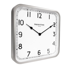PRESENTIME 現代復古方鐘 40.8cm 金屬玻璃指針 靜音掃秒機芯, 太空銀