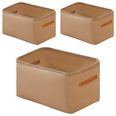 鋼架衣物收納箱 可摺疊 立體設計, 卡其色, 特大 48 x28 x25cm, 3個