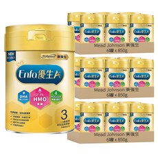 Mead Johnson 美強生 Enfa A+ 優生3號幼兒成長奶粉 HMO新配方 1~3歲, 850g, 18罐