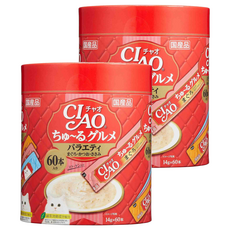 INABA CIAO 啾嚕 肉泥 大滿足美味組合 SC-138 60本入, 鮪魚 + 吻仔魚 + 干貝/鰹魚 + 柴魚 + 干貝/雞肉 + 柴魚 + 干貝, 840g, 2桶