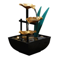 COMET USB輕日式居家流水擺件 附贈變壓器 金屬燈光流水 暖光LED水光輝映, 水轉金荷, 0.75kg