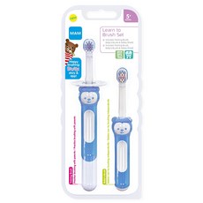 맘베이비 Learn to Brush 아기 이앓이 실리콘 칫솔 2종 세트, 블루, 2개입, 1세트