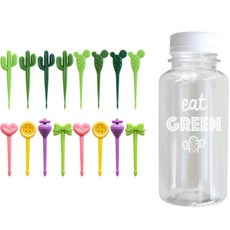 仙人掌水果叉 8入 + 水果便當籤 8入 + 收納盒套組 隨機出貨, 1套