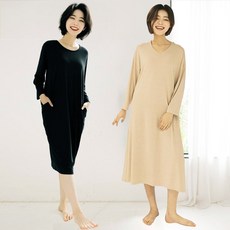 TERAWOOD 女款居家休閒服 圓領&V領連身裙套組
