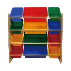 DELSUN 岱森城 木質十二格玩具收納架 馬卡龍粉 台灣製造, 4層, 繽紛彩虹