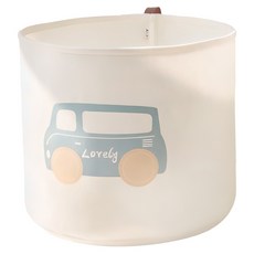 Moonlight Market 圓形提把絎縫布藝收納籃, 1個, 藍色汽車