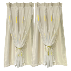 小銅板 雙層刺繡窗簾, 刺繡麥穗米色