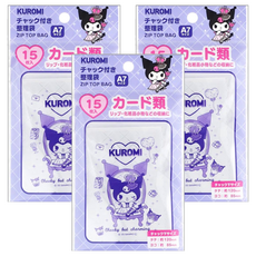 SANRIO 酷洛米A7夾鏈袋 卡片飾品收納 防塵防潮 可愛造型, 約85x120mm, 3入, 約(幅)85x(チェック下)120mm, 1包