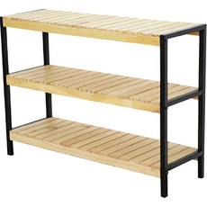 Bonstory 鋼製收納架, 木色 黑色, 3層
