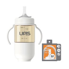 UPIS 保寧 PPSU雙耳吸管水杯+替換吸管組, Natural White, 1組