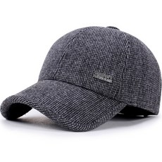 GuanYouFu 附耳罩防寒格紋高爾夫球帽, 灰色