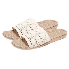 AXIS 艾克思 南洋風寬版編織亞麻防滑室內拖鞋 針織鞋面亞麻中底+鞋底EVA材質, 米白色, 1雙