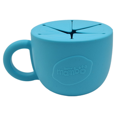 baby mambo 蔓葆 兒童矽膠餐具零食碗 學習碗, 100%矽膠材質, 450ml, 12個月以上嬰幼兒適用, 杯口橡膠切片造型, 不含BPA, 藍色, 1個