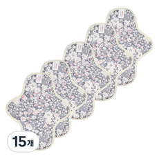 eechae 花朵一體式棉衛生棉 灰色花朵, 15個, 1入, 小型