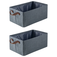 JOSIC 陽離子烤漆白架可折疊衣物玩具收納整理盒 深灰色, 2個