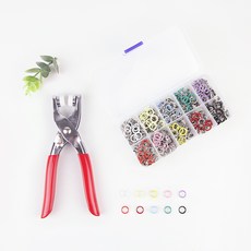 JSTrading 按扣 鉤扣 四合扣 100入 圓點 雞眼扣 打孔工具 沖頭 彩色套組, 1個, 顏色(鈕扣)