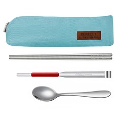 PLUS PERFECT 理想 晶鑽316餐具萬用組, 粉藍色, 湯匙 + 筷子 + 食品夾 + 環保袋, 1組