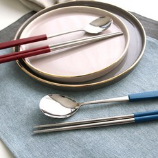 보네르 수저 2인 세트, 블루 + 버건디, 숟가락 2p + 젓가락 2p, 1세트