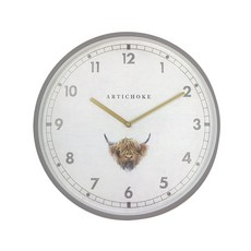 ARTICHOKE designs 掛鐘 蘇格蘭犛牛 T10145HA3-I12, 蘇格蘭犛牛 灰色 + 白色, 1個