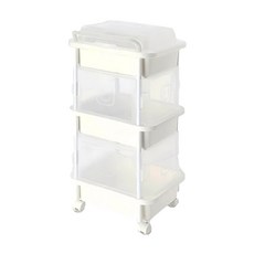 三層長方形尿布收納盒 A型, 多功能支架, 360度旋轉腳輪, 33 x 41 x 84 cm, 白色, 1組