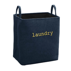 亞麻方形洗衣籃，耐磨材質，雙側提手, 大, 牛仔藍
