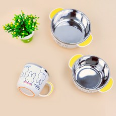 米飛兔防滑不鏽鋼餐具3件組, 混色, 飯碗+湯碗+杯子