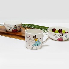 兒童餐具3件組, 芭蕾舞者款, 飯碗+湯碗+馬克杯