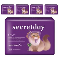 secretday 韓國原裝進口 Love系列 蝶翼衛生棉, 夜用加長型(43cm), 8片, 5包