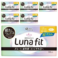 elleair 艾黎艾爾 elis 愛麗思 日本原裝進口 LunaFit極緞棉超薄款衛生棉, 6個, 34片, 17cm
