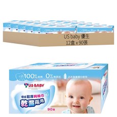 US baby 優生 超厚乾濕兩用純棉巾, 12盒, 90張