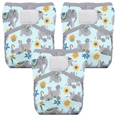 THIRSTIES 成長型 口袋式布尿布 有機棉 魔鬼氈, Elefantabulous, 3件