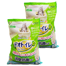 unicharm pet Deo-toilet 清新消臭 雙層貓砂盆專用 抗菌沸石砂 天然火山黏土顆粒 易吸附異味 易清潔整理, 森林淡雅清香, 3.8L, 2包
