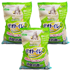 unicharm pet Deo-toilet 雙層貓砂盆專用 清新消臭抗菌沸石砂 天然火山黏土顆粒 易吸附異味 易清潔整理, 森林淡雅清香, 3.8L, 3包