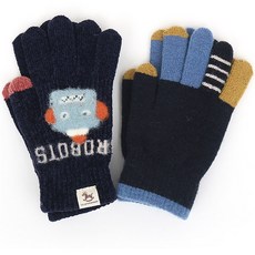 童款機器人圖案針織手套+撞色條紋圖案針織手套