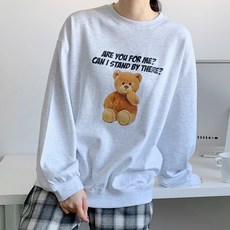 더매드문 부끄곰돌이 전사나염 오버핏 더블코튼 맨투맨