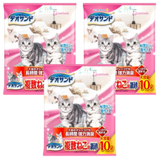 Deo Sand 長時間消臭型紙砂 強效版 天然紙質顆粒 清潔整理不占空間, 無香, 10L, 3袋